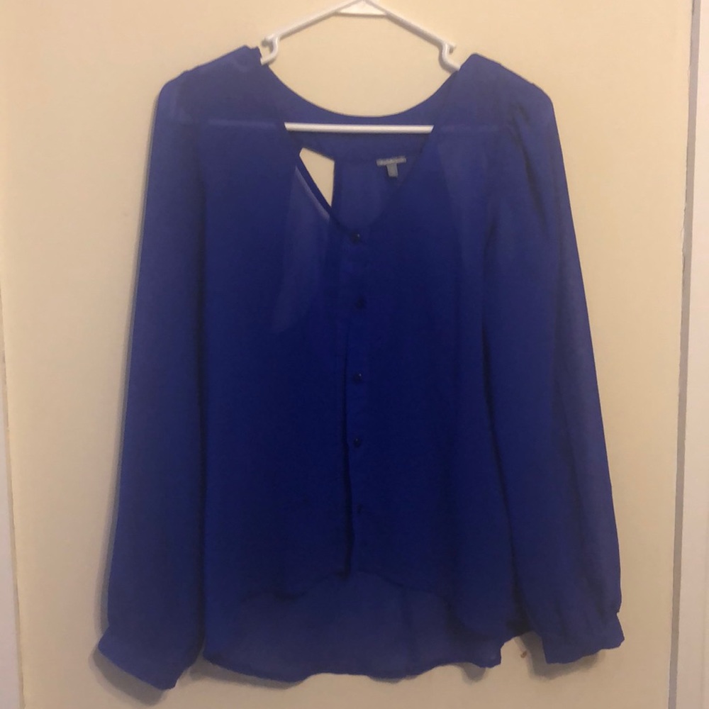 Royal blue top with shoulder blade cutouts
